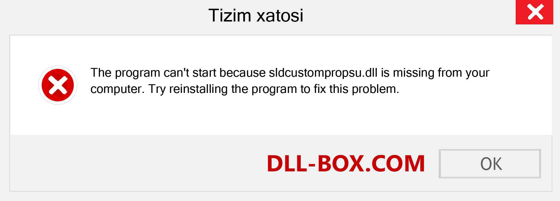 sldcustompropsu.dll fayli yo'qolganmi?. Windows 7, 8, 10 uchun yuklab olish - Windowsda sldcustompropsu dll etishmayotgan xatoni tuzating, rasmlar, rasmlar